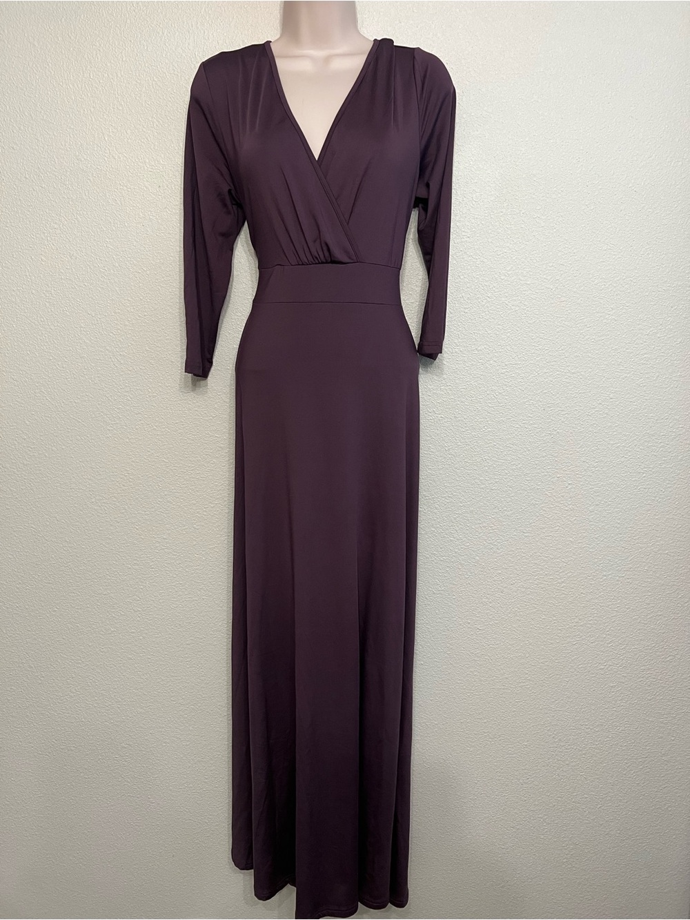 Women's Solid V-Neck 3/4 Sleeve Plus Size Evening Party Maxi Dress Cocktail Gown